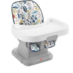 Fisher-Price High Chair with White Tray and Patterned Seat